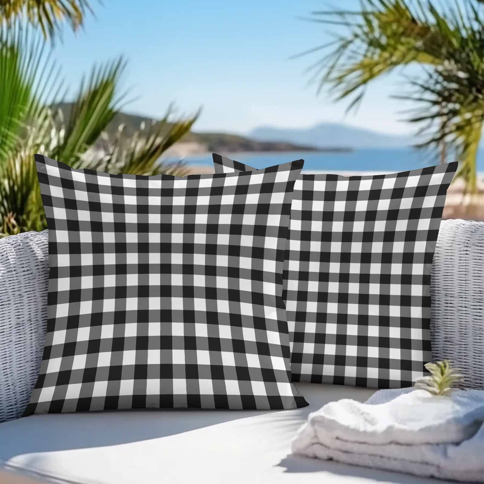 Black White Plaid Outdoor Pillow Covers 24x24 Inch Throw Pillow Covers Set of 2 Waterproof Decorative Pillow Cases Modern Simple Buffalo Check Gingham Cushion Covers for Patio Furniture Garden Couch