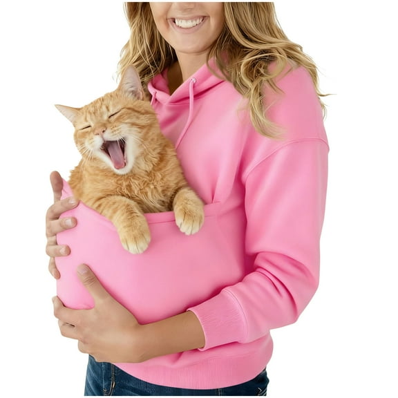 Women's Hoodies with Huge Front Pocket, Oversized Dog Pouch Sweatshirts Pet Carrier Pullovers Animal Holder Tops