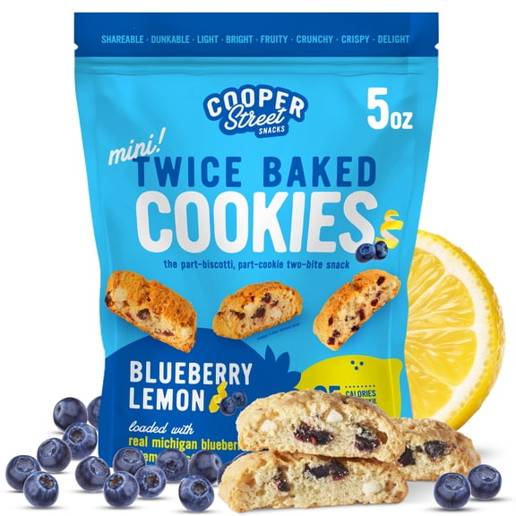Cooper Street Twice Baked Italian Biscotti Cookies - Lemon Blueberry Biscotti, Peanut & Dairy Free, Kosher - 5 oz