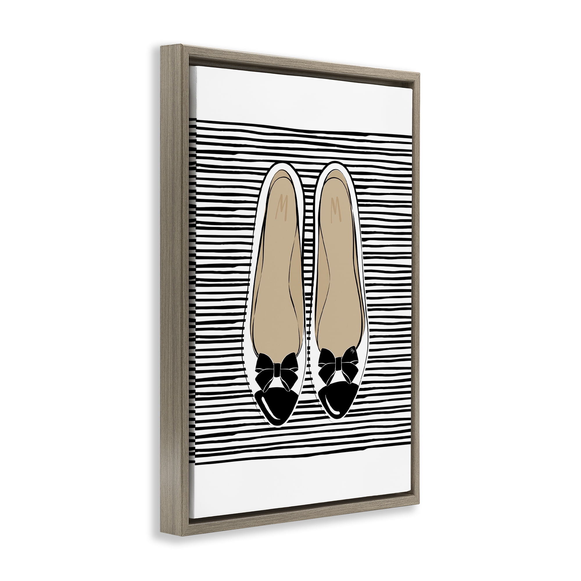 Stupell Industries Bow Flats on Stripes Beauty & Fashion Painting Brown Floater Framed Art Print Wall Art, 17 x 25