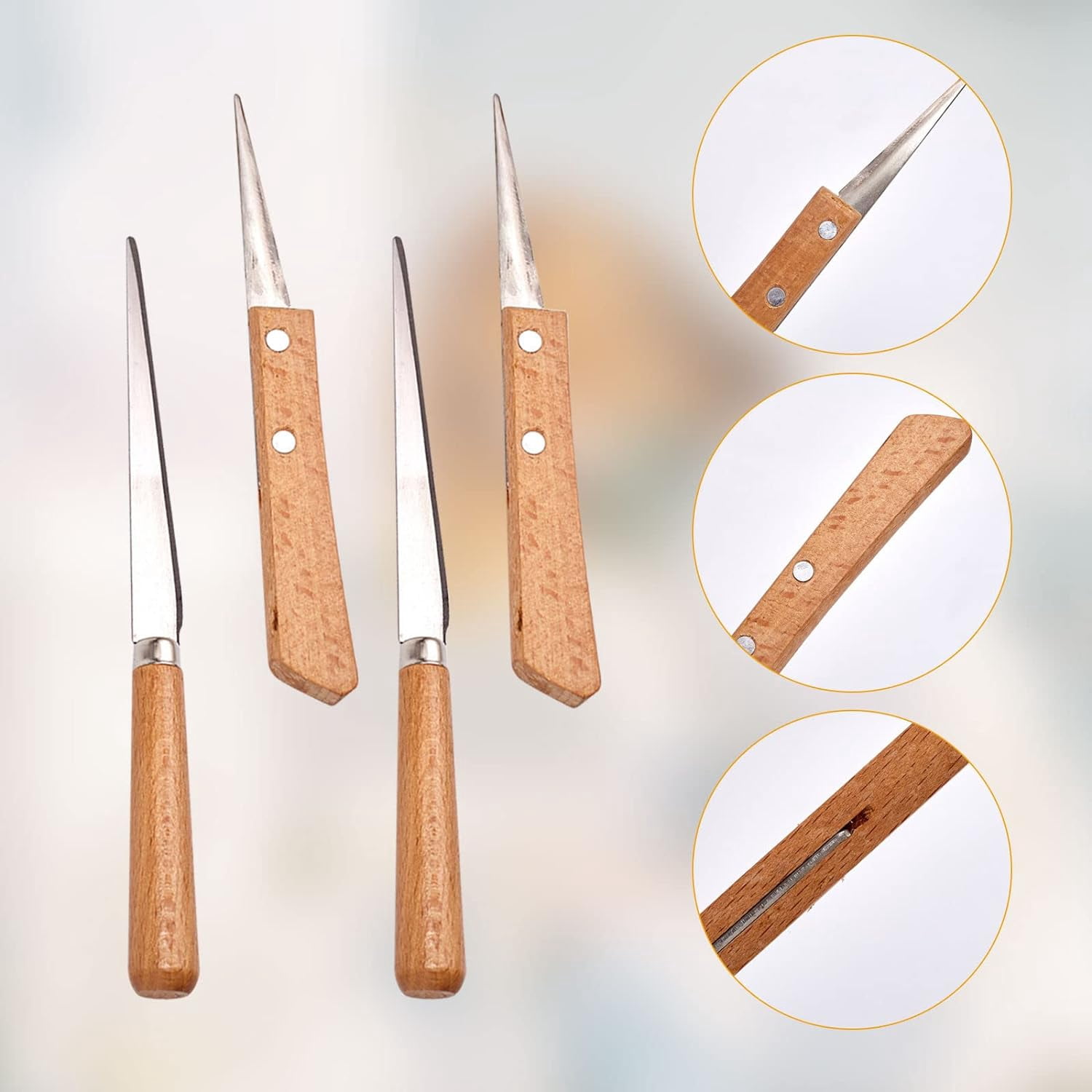 ABCISI 4 Pcs Wooden Handle Fettling Knife, Carving Knife for Woodcrafter Artists DIY Lover, Ceramic Polymer Clay Pottery Craft Art Tools for Pottery Sculpting Ceramic Polymer Clay Carving Modeling