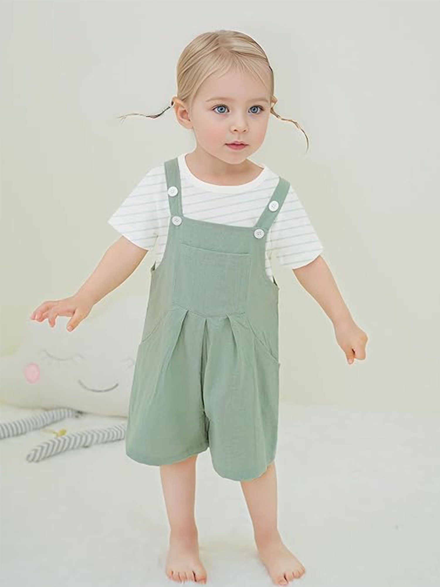 CARETOO Toddler Baby Girl Clothes Stripe Short Sleeve T-Shirt Suspender Overalls Shorts Set 2Pcs Summer Outfits