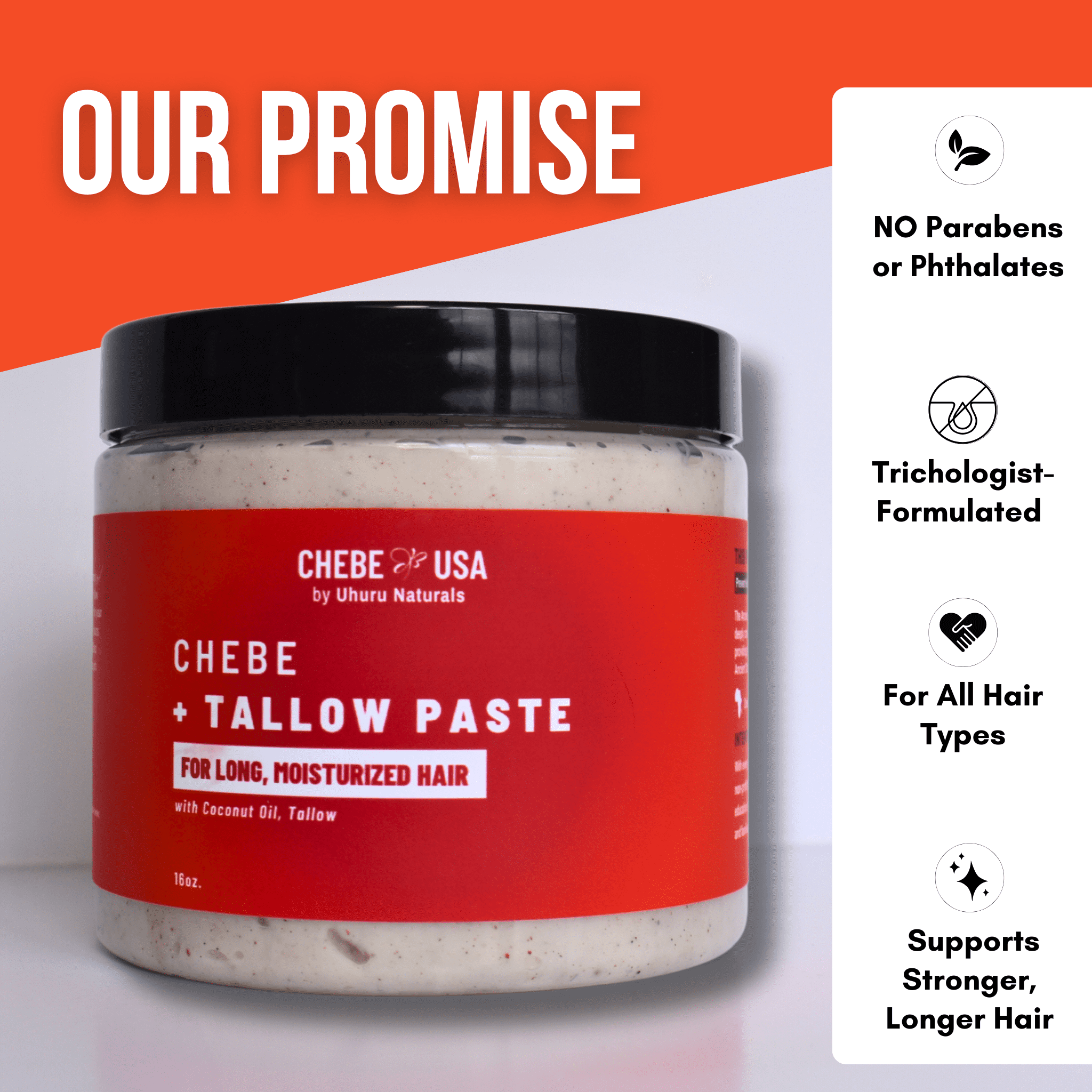 Uhuru Naturals Chebe Paste – 100% Natural - Made with Cow Fat (Tallow) - Organic Hair Blooming Treatment Formula-Promotes Keratin Development For Teens Men & Women (16 Ounce)