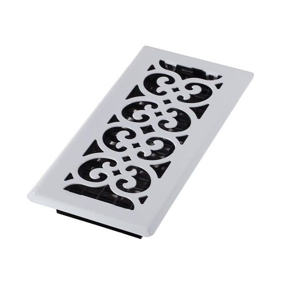 Decor Grates FS410-WH Scroll Design Floor Register, 4x10 Inches, White Finish