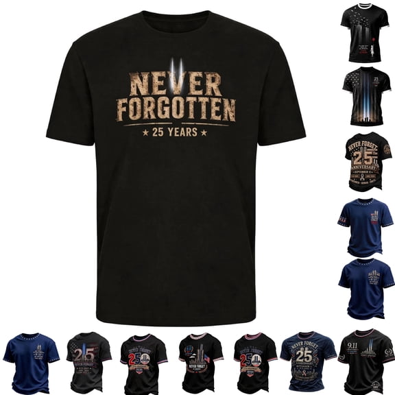 911 We Will Never Forget Shirts for Men 9/11 25th Anniversary Shirt Memorial Anniversary Patriotic Tshirt Light Purple 3XL