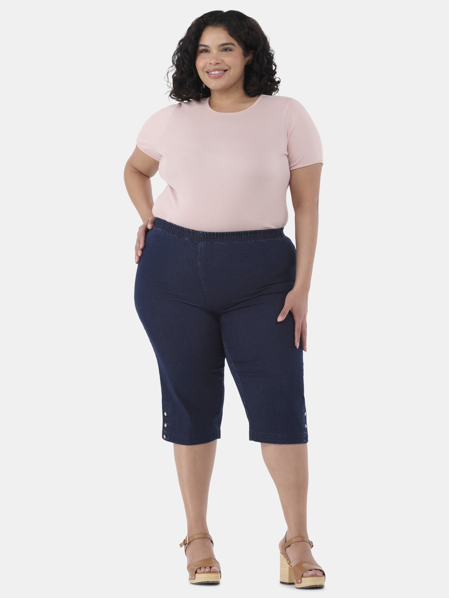 JMS Just My Size by Hanes Women's Plus Size Pull on Bling Tab Capri Pants, Sizes 0X-4X