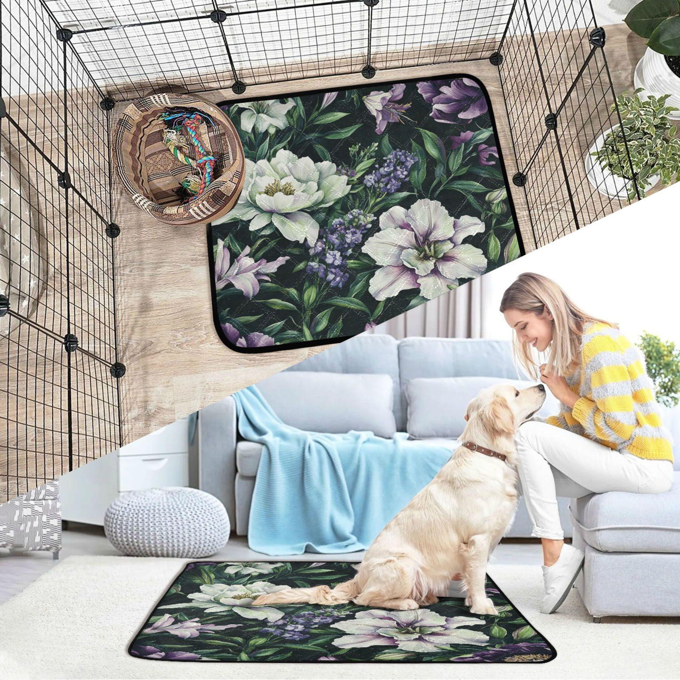 Qxltty Purple Lily Cat litter Pads Pet Set of 3 Diaper Mats Center Anti-leakage Layer Absorbent Soft and Comfortable