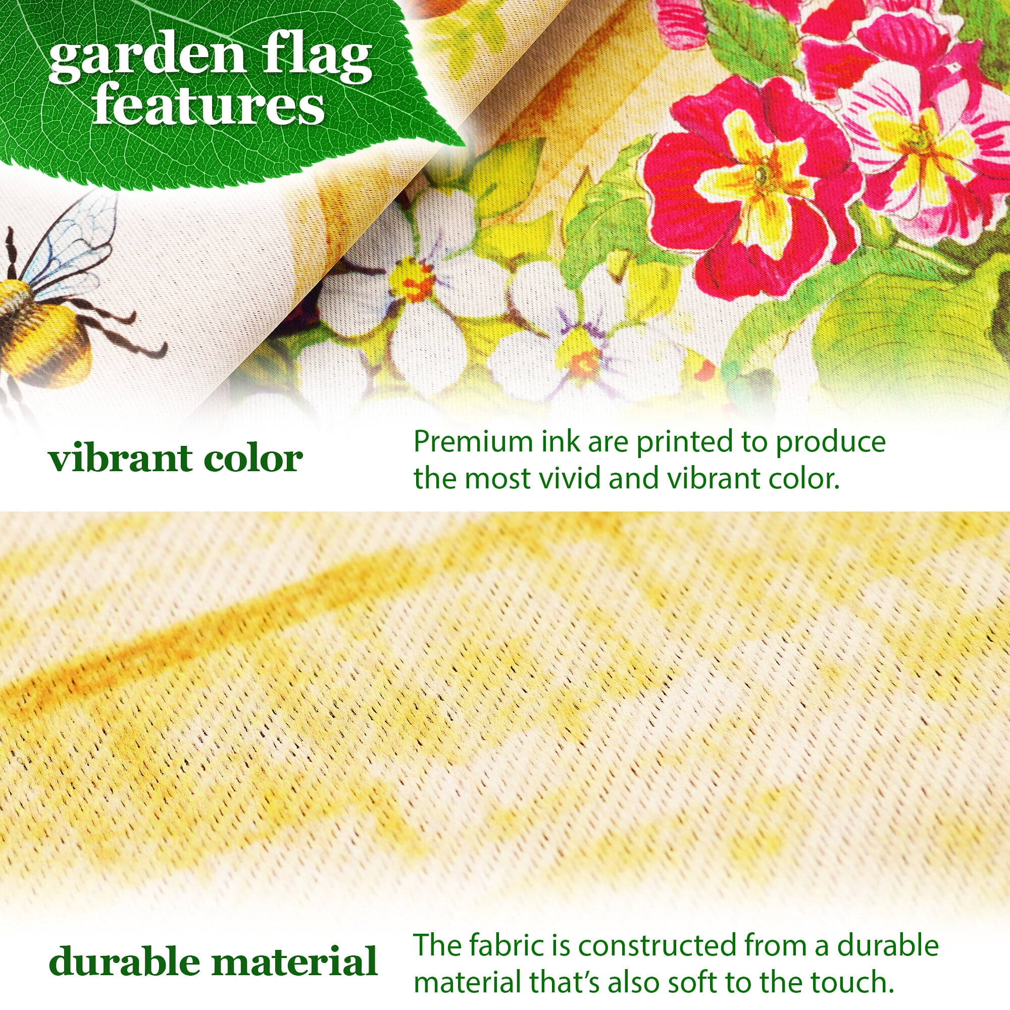 G128 Combo Pack: Garden Flag Stand Black 36 in x 16 in & Garden Flag Spring Decoration Welcome Gnome with Flowers 12"x18" Double-Sided Blockout Fabric