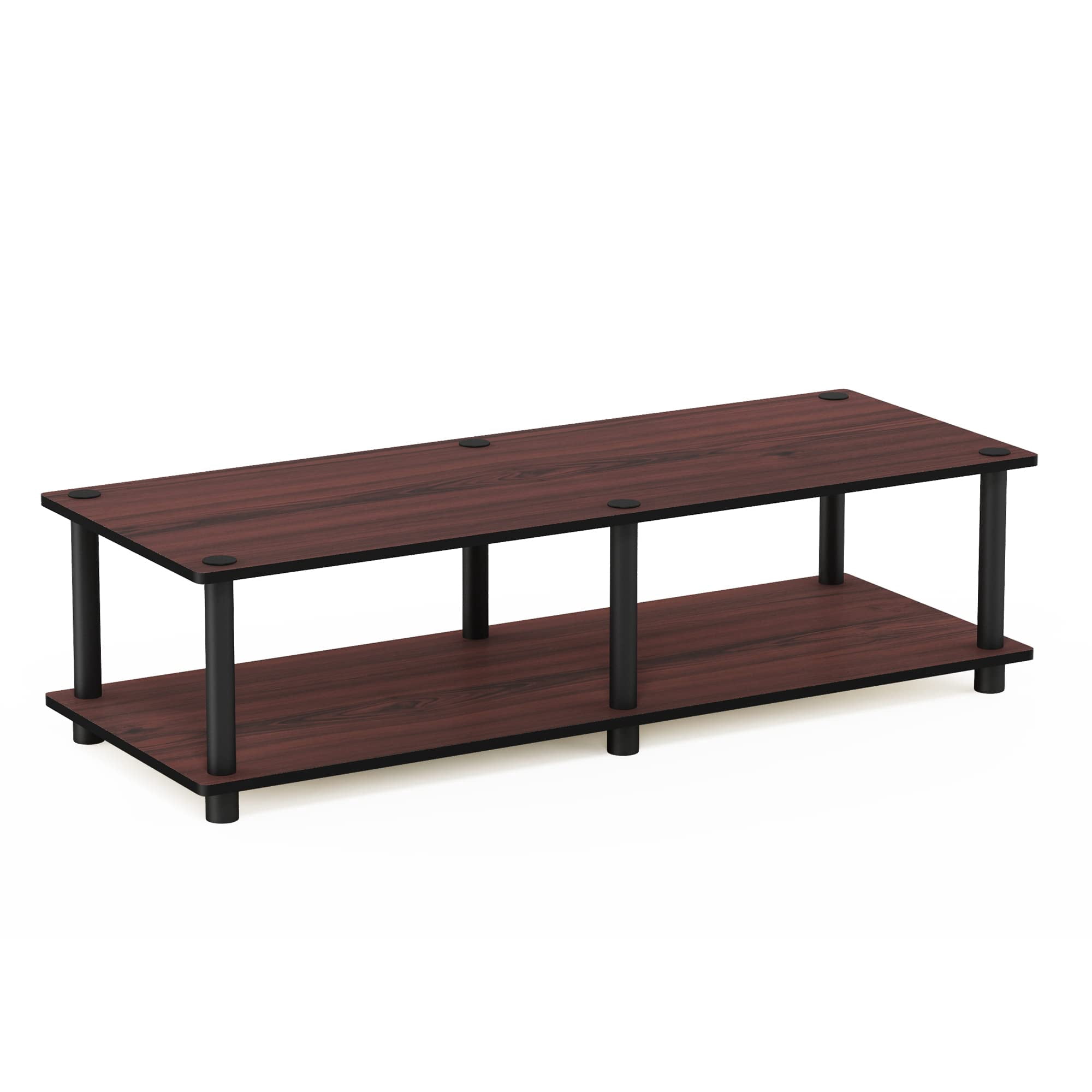 Pemberly Row Wood No Tools Wide TV Stand for TV up to 46" in Dark Cherry/Black