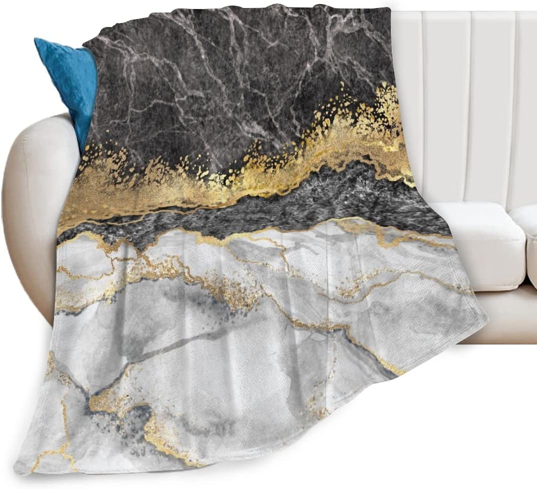 GDAKE Grey Marble Flannel Fleece Blanket, Abstract Gold Foil Cracked