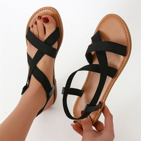 

pafei tyugd Women s Open Toes Ankle Strap Flat Sandals Summer Casual Dressy Cute Flat Sandals Elegant One Band Strappy Shoes Size 7.5