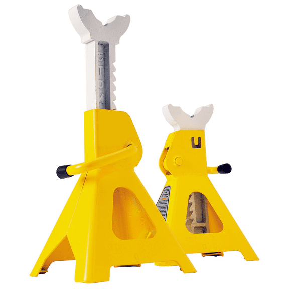 Performance Tool W41022 Ratchet Style Jack Stand Set for Lifting Vehicles During Maintenance, Yellow, 3-Ton