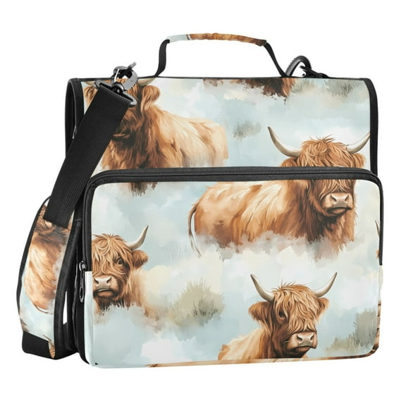 ALAZA Zipper Binder Highland Cattle Flower-w7 3 Ring Trapper Keeper File Folder Organizer Bag