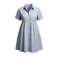 thumbnail image 5 of Womens Relaxed Fit Shirt Dress Striped Short Sleeve Button Front Turn Down Collar Knit Mini Casual Dress BU2 S, 5 of 5