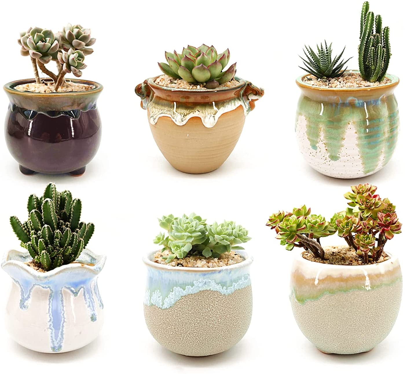 Matt Cylinders 2.8in 6 Pack Matt White Ceramic Succulent Planters for Small Baby Succulents Plant Cactus with Drainage and Saucer 