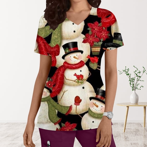 Pntutb, blusas con cuello en V y manga corta a la moda para mujer, blusa de bolsillo con estampado de uniforme de trabajo, tops Pntutb Pntutb-4252