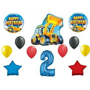 JTJ Products Bundle of 2nd Boy BIRTHDAY ROUND CONSTRUCTION LOADER BALLOON BOUQUET WITH 40" BLUE #2