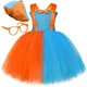 thumbnail image 2 of Disfraz de profesora Blippiing para niños pequeños, color naranja, azul cielo, inglés, educación, tutú, sombrero, gafas, ropa de Halloween para niñas, 2 of 5