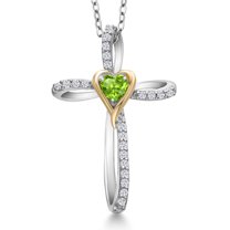 Gem Stone King 925 Silver and 10K Yellow Gold Green Peridot and White Lab Grown Diamond Pendant Necklace for Women | 0.48 Cttw | Gemstone August Birthstone | Heart Shape 4MM | With 18 inch Chain
