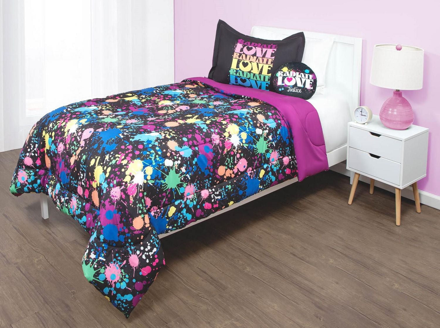Justice Paint Splat 3-Piece Twin/Full Reversible Bed Set with Decorative Pillow