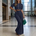 thumbnail image 7 of Plus Size Two Piece of Outfits for Womens Summer Solid Color Fashionable Casual Temperament Elegant Short Top Long Pants Set Two-piece Set, 7 of 7