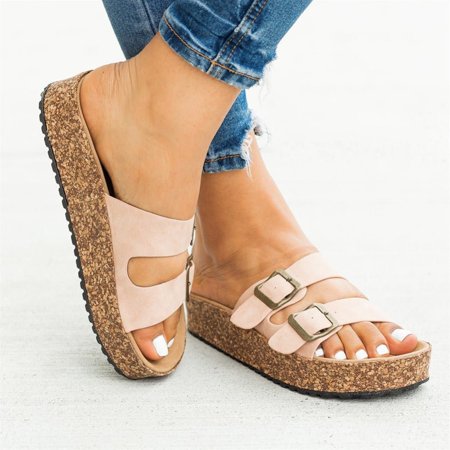 

Women Platform Sandals Thickened Flat Bottom Non-slip Sandals for Summer Beach Holiday 40 Pink