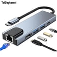 thumbnail image 2 of 5 In 1 Usb C Hub Type C To 4k Hd Adapter With Rj45 Network 100m 1000m Ethernet Lan Charger Port Adapter For Macbook Pro, 2 of 5