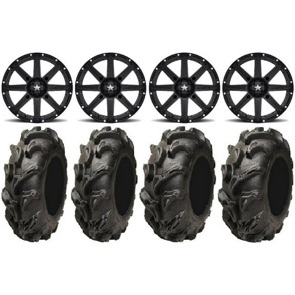 MSA Black Clutch 14" UTV Wheels 28" Mega Mayhem Tires Can-Am Maverick X3 / Honda Pioneer 1000 / Talon