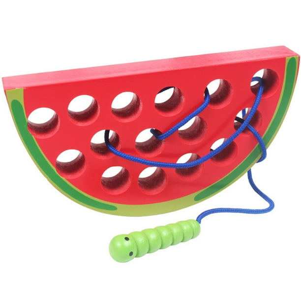 Cordón de madera Sandía Enhebrar Juguetes Bloque de madera Rompecabezas Juego de viaje Aprendizaje temprano Habilidades motoras finas Montessori Regalo educativo para niños Sincero Hogar
