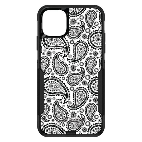 DistinctInk OtterBox Commuter Custom Case for Apple iPhone 15 (6.1" Screen) - Black & White Paisley - Wireless Charging Compatible