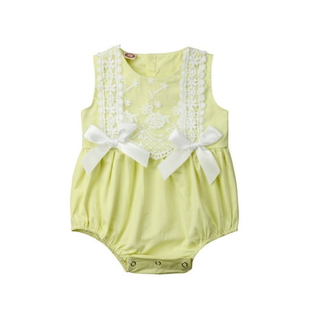

Binpure Baby Girl Sleeveless Delicate Lace Flowers Bow Snap Closure Bodysuit