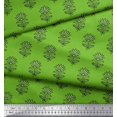 thumbnail image 3 of Soimoi Green polyester Crepe Fabric Leaves & Floral Block Printed Fabric 1 Yard 42 Inch Wide, 3 of 4