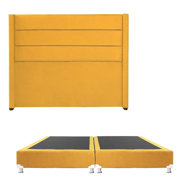 Box Base Cama King Size + Cabecera Lugo Mostaza