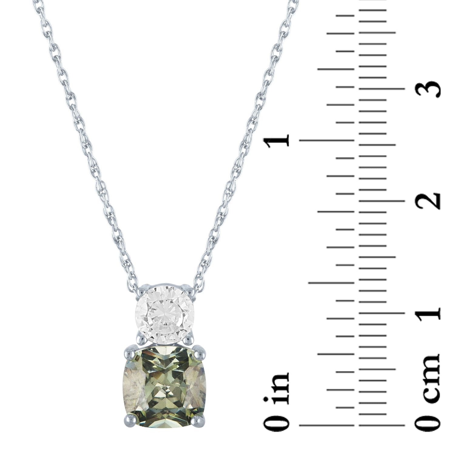 Ladies Brilliance Fine Jewelry Sterling Silver Simulated Green Amethyst & CZ Necklace, 18"