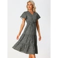 thumbnail image 4 of Unique Bargains Women's Boho Dress Casual Short Sleeve V Neck Tiered Floral Midi Dresses S Black, 4 of 6
