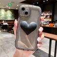 thumbnail image 3 of Black Heart Phone Case Compatible with iPhone 12, Cute 3D Big Love Heart Phone Case, Curly Wave Shape Clear Heart Phone Cover with Round Bracelet for Women Girls, 3 of 12