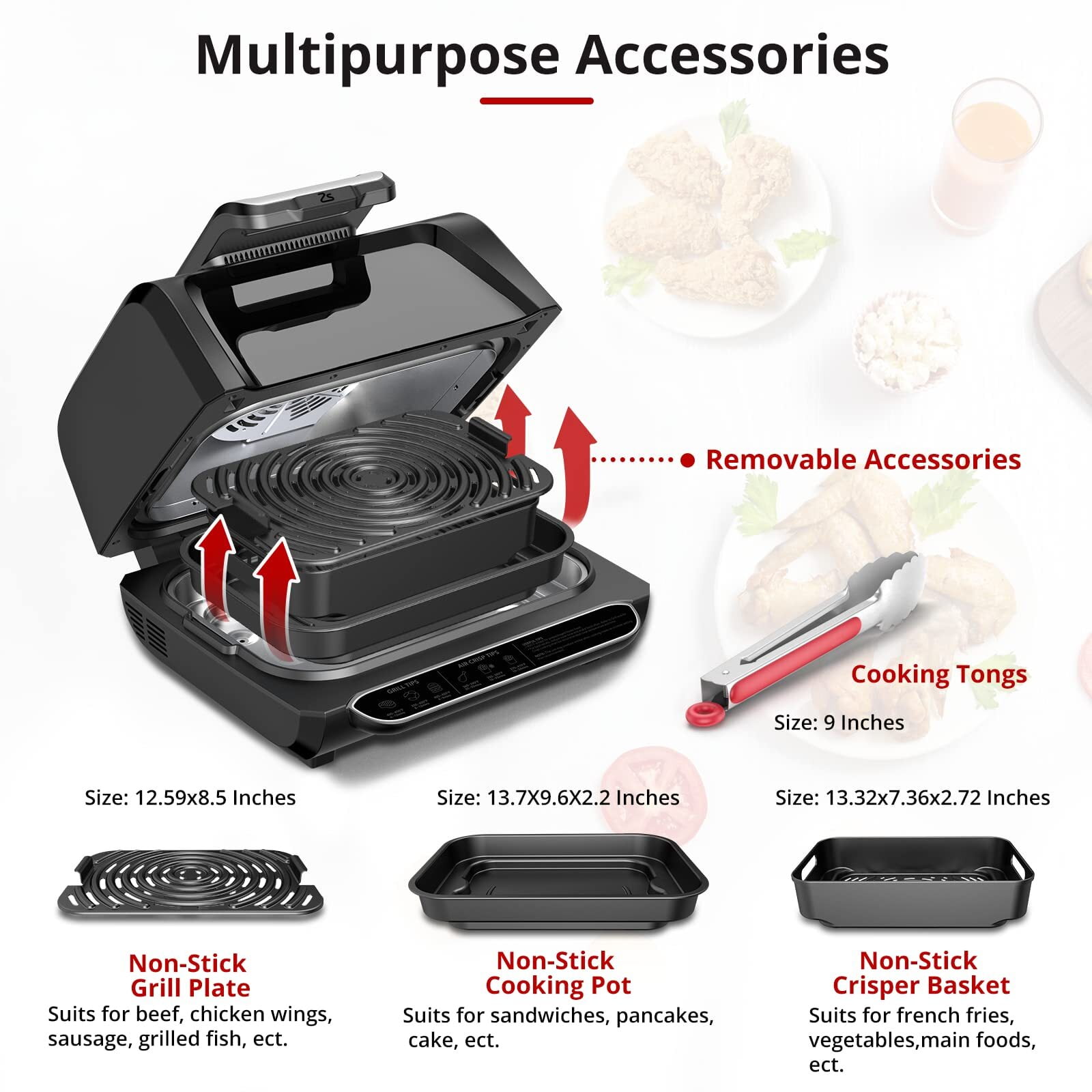 Entcook 7-in-1 Smokeless Indoor Grill Air Fryer Combo, 1750W 4-Quart Electric Air Grill with Visible Window