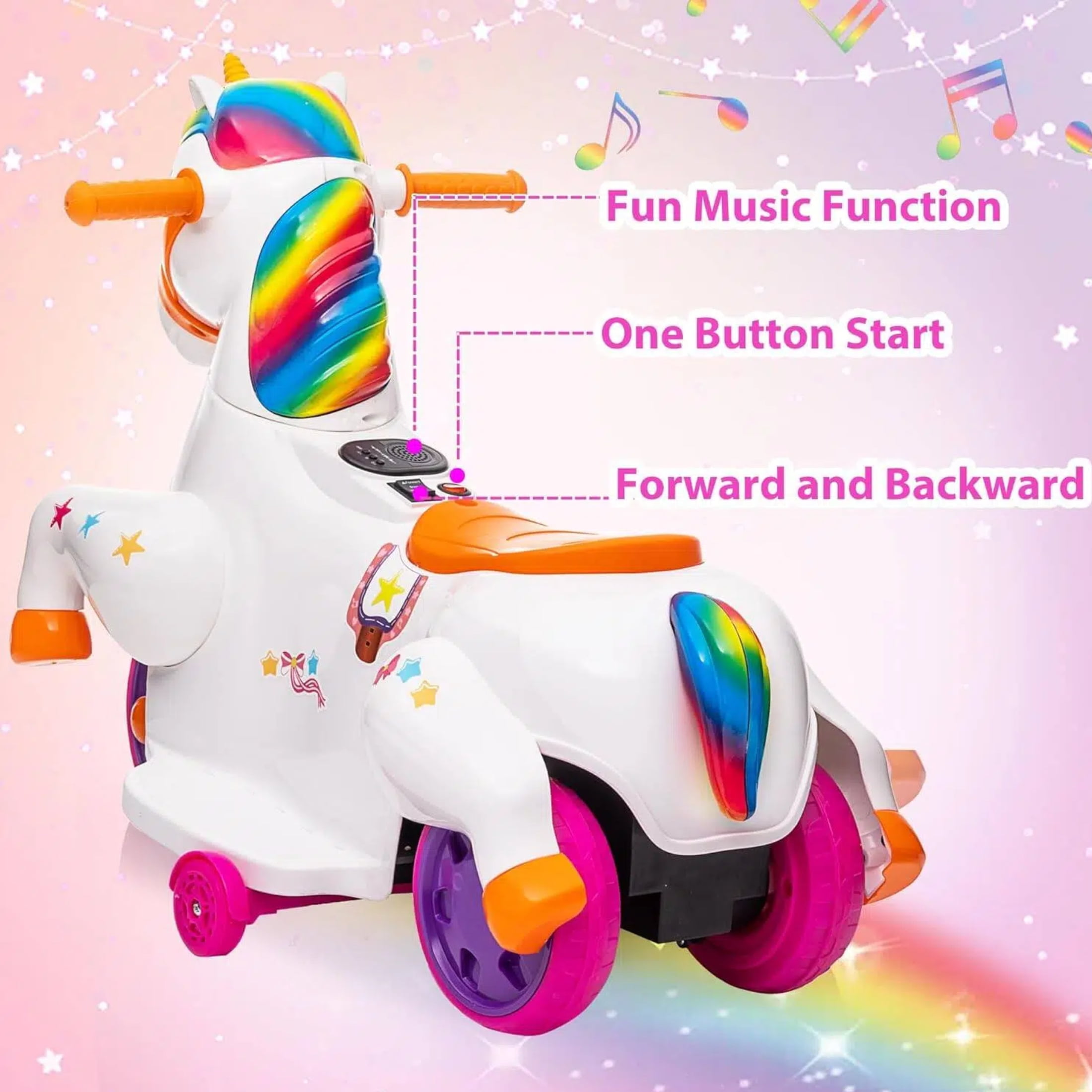 TRANSLINK 12V Unicorn Ride on Car Toys Music Up and Down Pony Electric Car for Kids Xmas Birthday Gifts Present Boys Girls Toys Ages 2-6