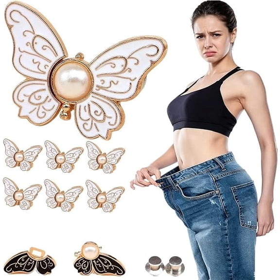 Pearl Butterfly Waist Buckle, No-Sew Pant Tightener Clip for Loose Jeans & Pants,6pcs