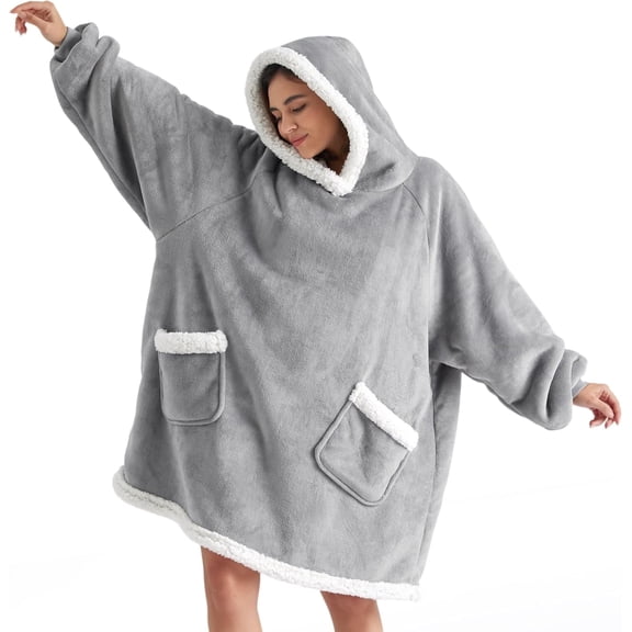 Blanket Hoodie for Women, Sherpa Wearable Blanket Men, Wearable Blanket Hoodie as Gifts for Women Men, Grey, Standard