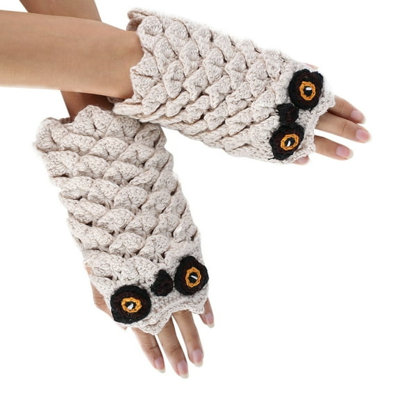 AWZXDE Unisex Thickened Owl Knitted Wool Gloves with Thumb Hole for Warm Comfort and Style Beige,One Size