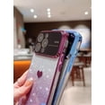 thumbnail image 5 of Compatible with iPhone 15 Pro Max 5g Gradient Glitter Heart Phone Case [Full Camera Lens Protector],Luxury Plating Slim Clear Cover with Side Pattern,Soft Shockproof Protective Bumper (Purple), 5 of 6