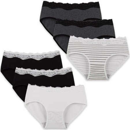 INNERSY Womens Lace Underwear Cotton Hipster Panties Soft Lace Underwear Pack of 6 (S  Black/White/Gray/Stripes)