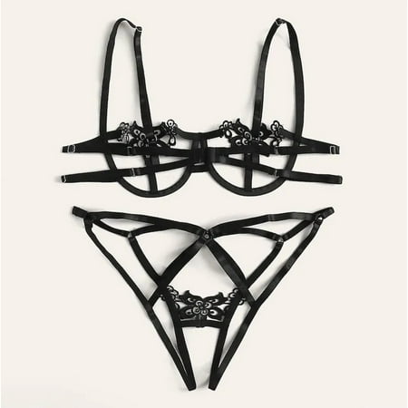 

RPVATI Women s Solid Sexy Lingerie Set Criss Cross Strappy Hollow Out Bra and Panty Sets for Women