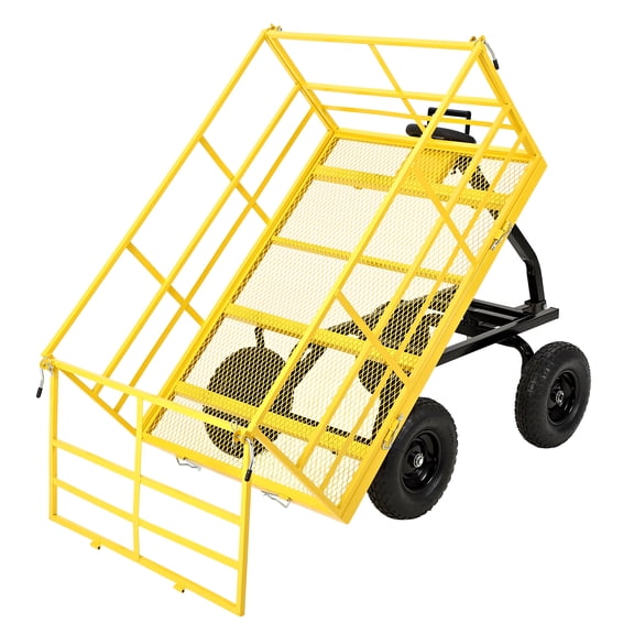 Heavy Duty Steel Garden Dump Cart – 1500 lbs Capacity 3-in-1 Metal Utility Yard Wagon – 13" All-Terrain Wheels – Removable Mesh Panels & 180° Rotating Handle – Gardening, Lawn & Plant