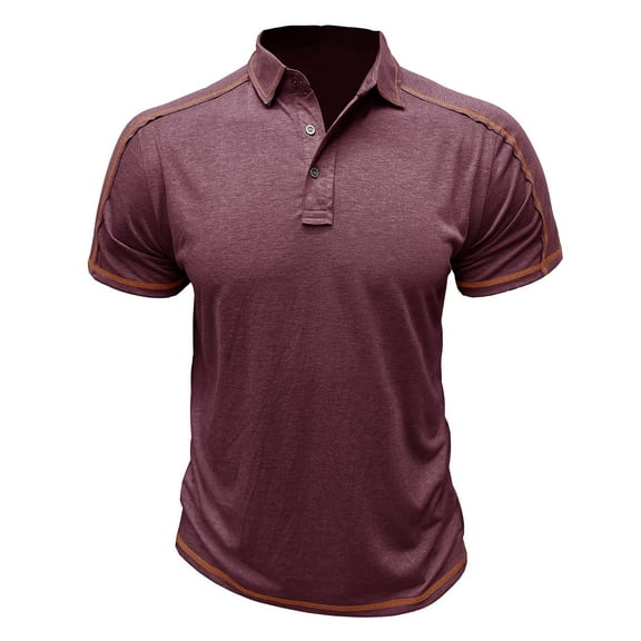 WREESH Men's Casual Fashion Henley Shirts Short Sleeve Shirt with Turn-Down Collar and Button Detail a Solid Color Pullover Top for Stylish Comfort Red