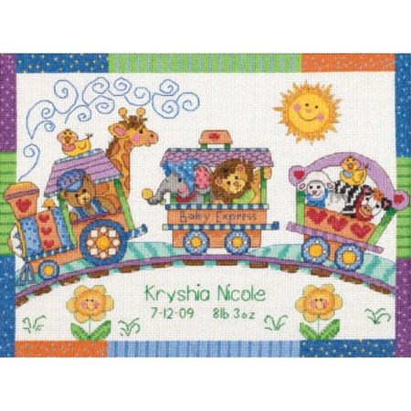 dimensions counted cross stitch kit baby express birth record personalized baby gift, 14 count white aida, 12" x 9"