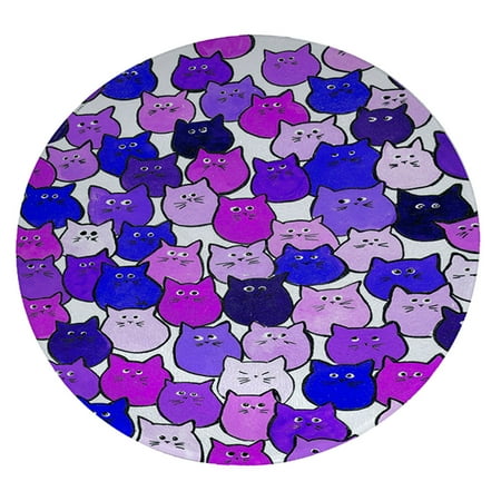 

KuzmarK 12 Round Glass Cutting Board - Very Purple and Blue Tiny Chubby Kitties Art by Denise Every