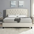 thumbnail image 2 of New Nantarre Fabric Button Tufted Wingback Upholstered Bed with Nail Head Trim, Beige, 2 of 6