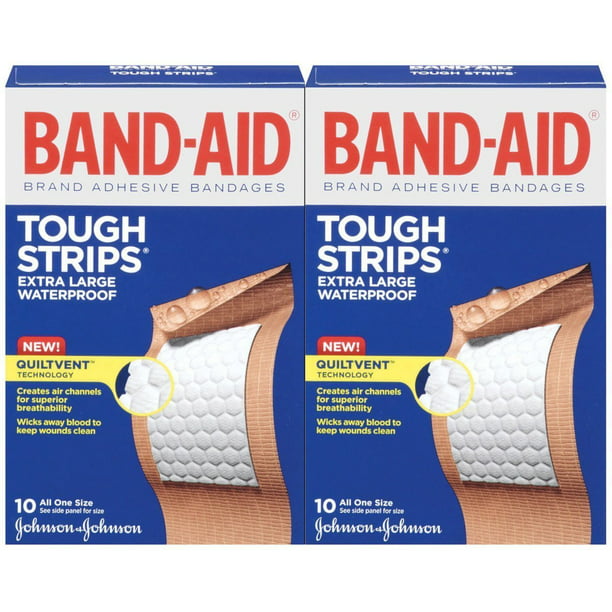 Band Aid Tough Strips Waterproof Adhesive Bandages 10 Strips Extra Large All One Size Walmart